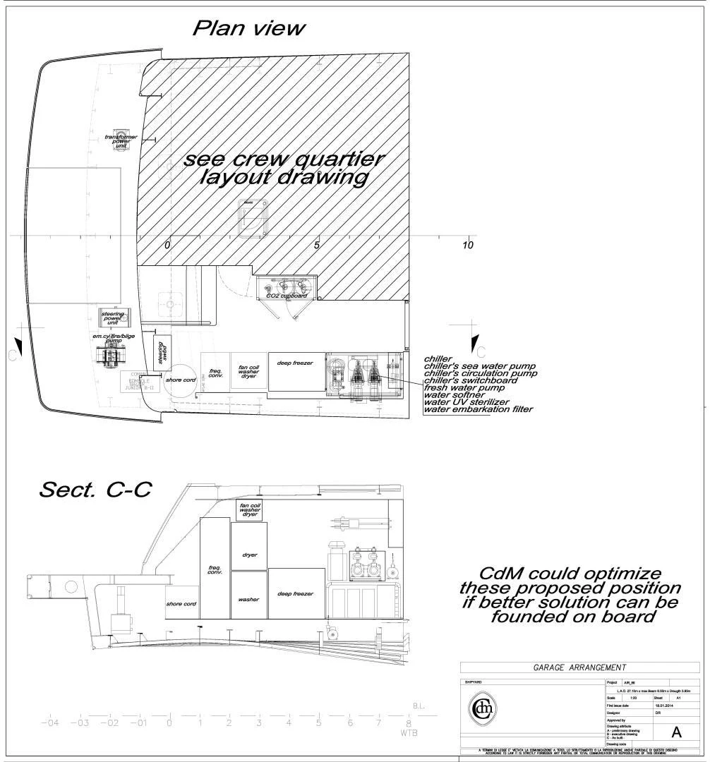 diagram, engineering drawing aboard YES Yacht for Sale
