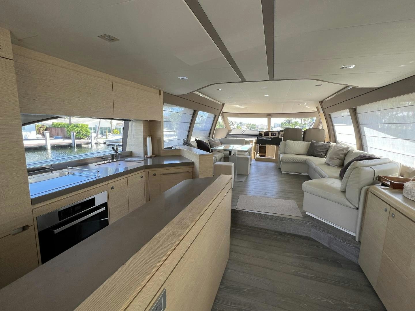 a kitchen with a large island aboard FERRETTI  Yacht for Sale
