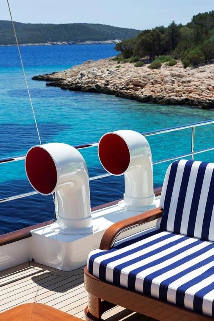 a boat with a red and white balloon on it aboard DARWIN Yacht for Sale