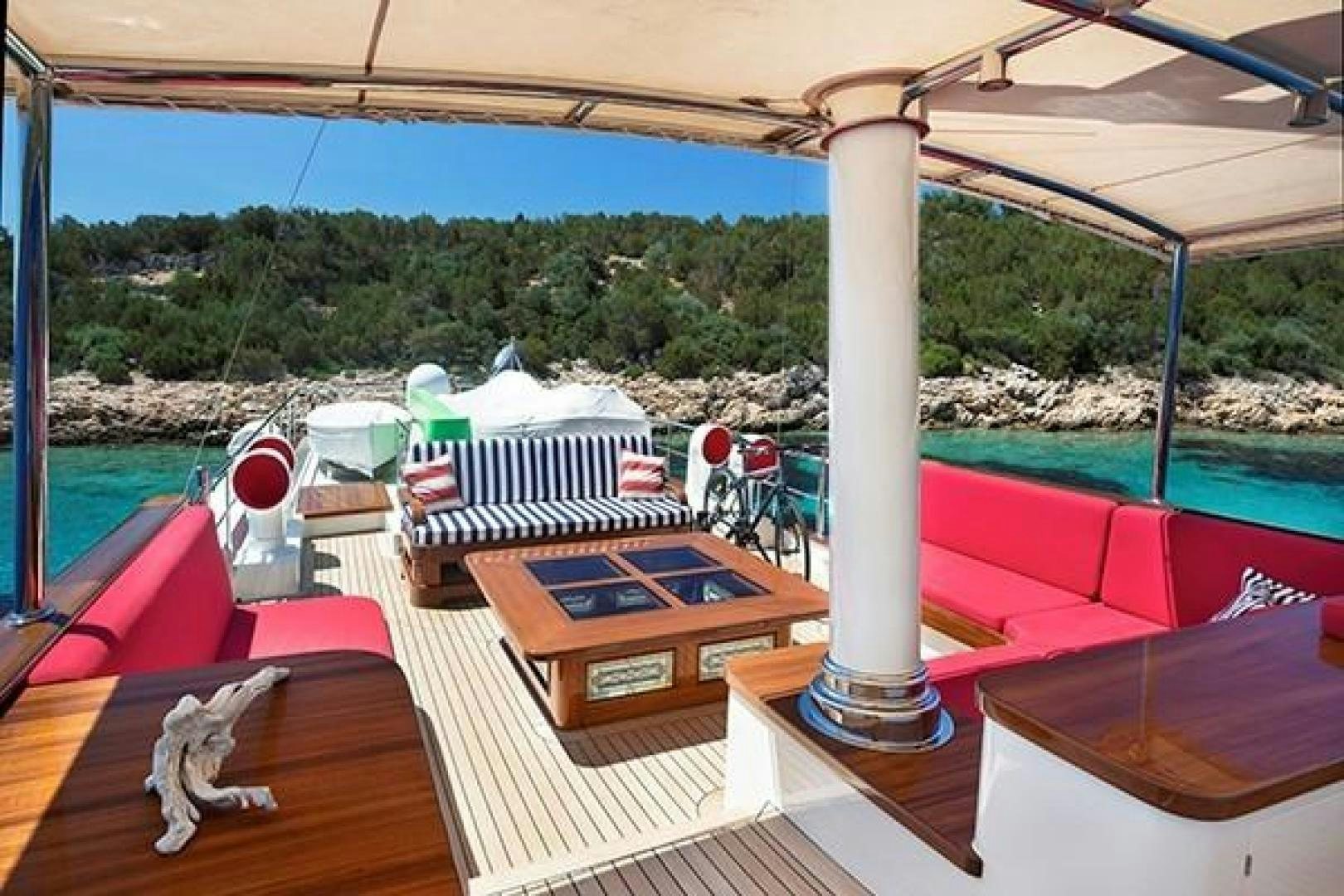 a cat on a deck aboard DARWIN Yacht for Sale