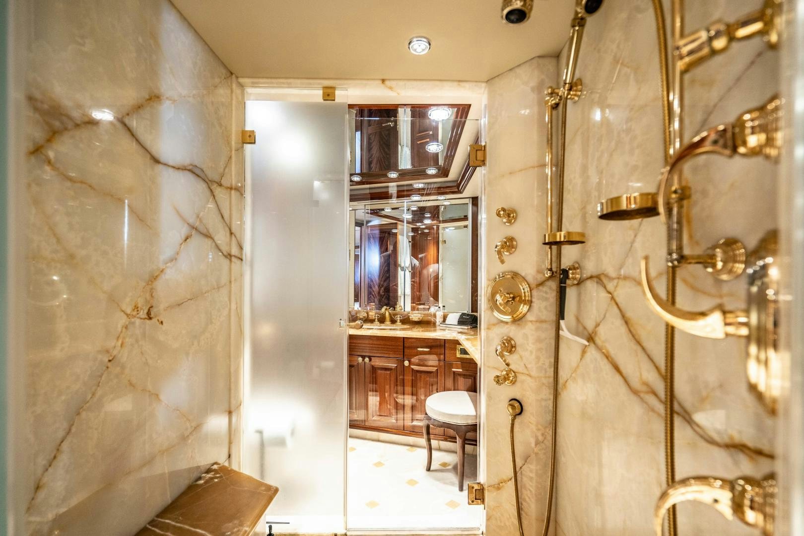 a room with a glass wall aboard WILD KINGDOM Yacht for Sale