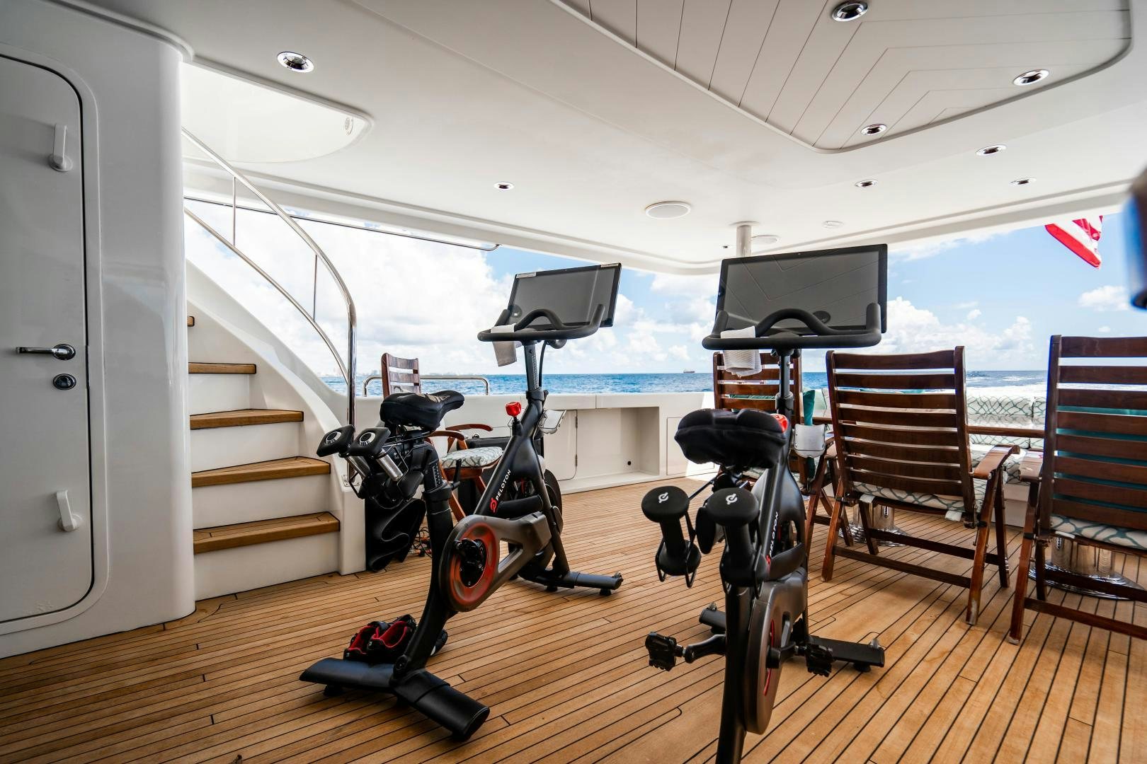 a group of cameras on a deck aboard WILD KINGDOM Yacht for Sale