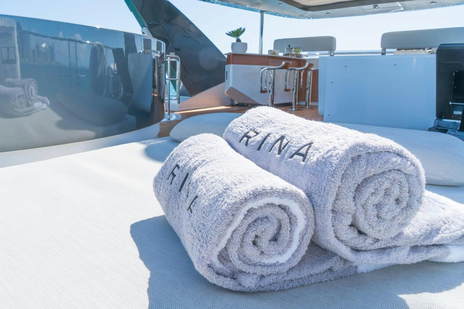 a close-up of a grey sock aboard RINA Yacht for Sale