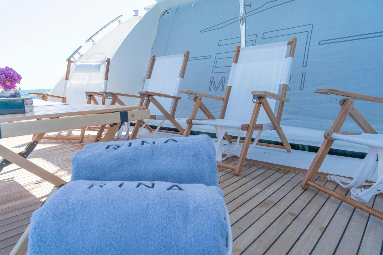 a couch on a porch aboard RINA Yacht for Sale