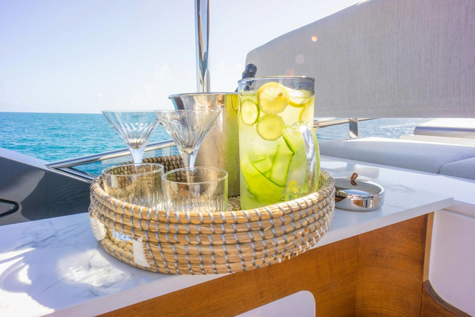 a basket of fruit on a table aboard RINA Yacht for Sale