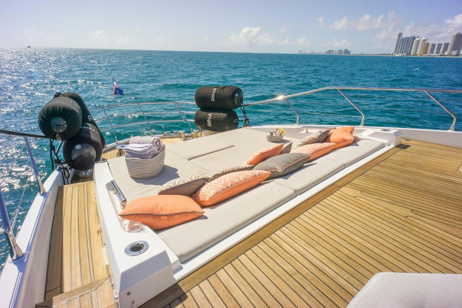 a boat with a lobster on the front aboard RINA Yacht for Sale