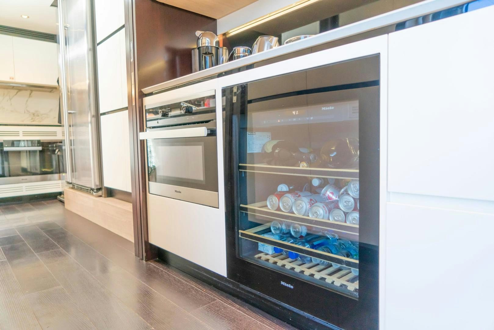 a refrigerator with a door open aboard RINA Yacht for Sale
