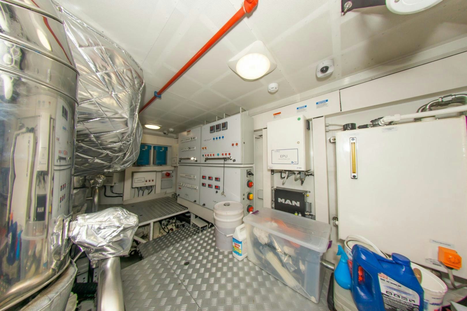 a room with machinery and equipment aboard RINA Yacht for Sale