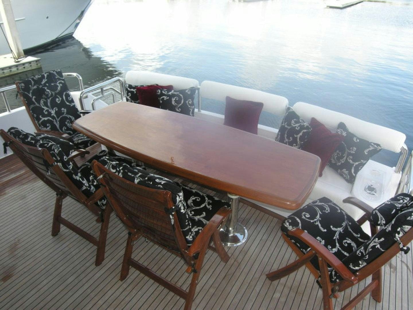 a table with chairs around it aboard BALOZI Yacht for Sale