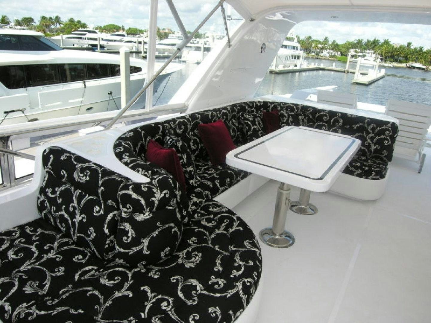 a couple of chairs on a deck overlooking a body of water aboard BALOZI Yacht for Sale