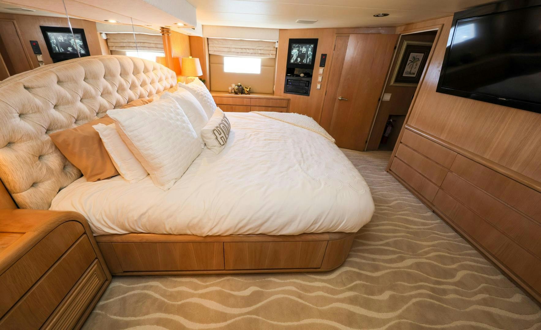 a bed in a room aboard FELINA Yacht for Sale