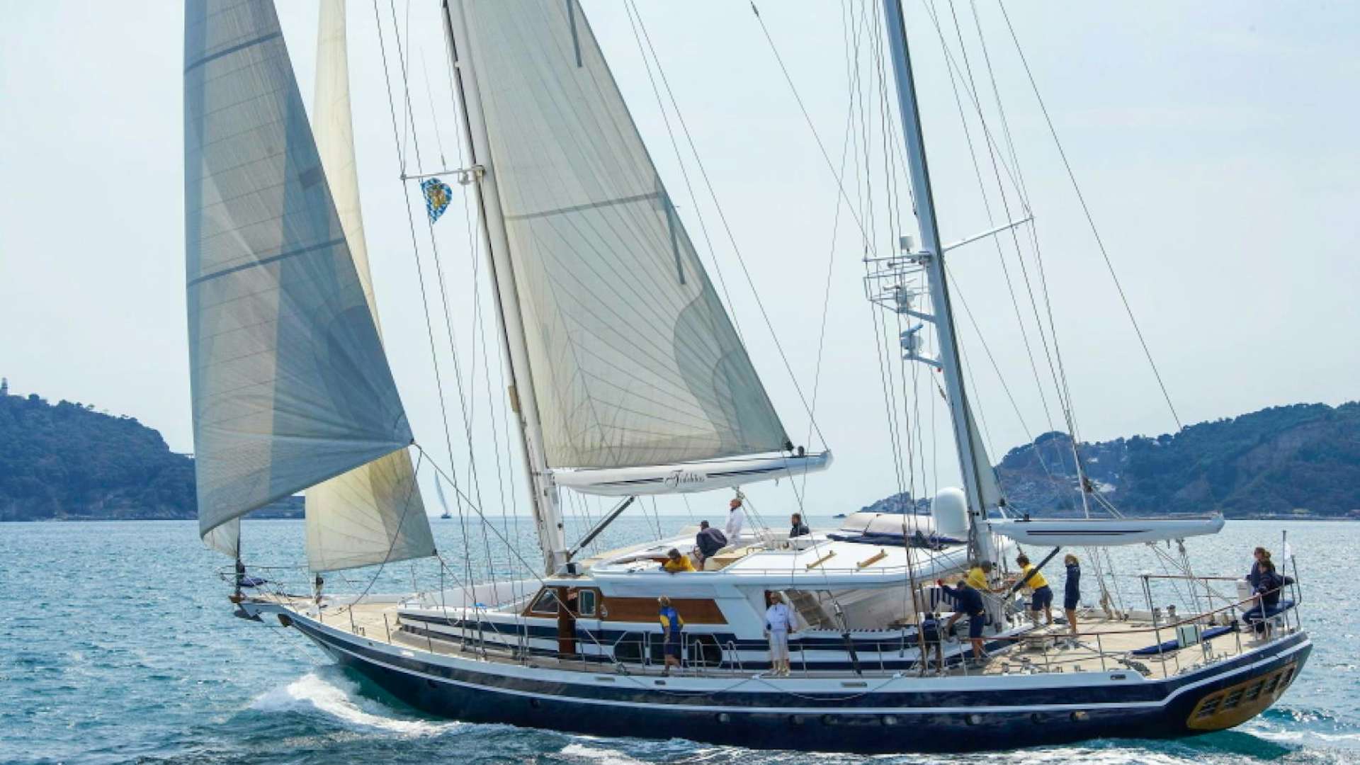 a sailboat on the water aboard FIDELITAS Yacht for Sale