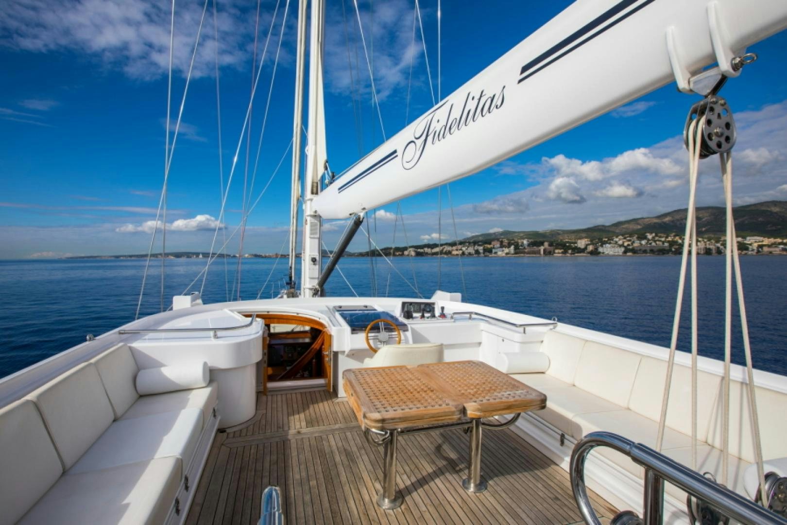 a boat on the water aboard FIDELITAS Yacht for Sale