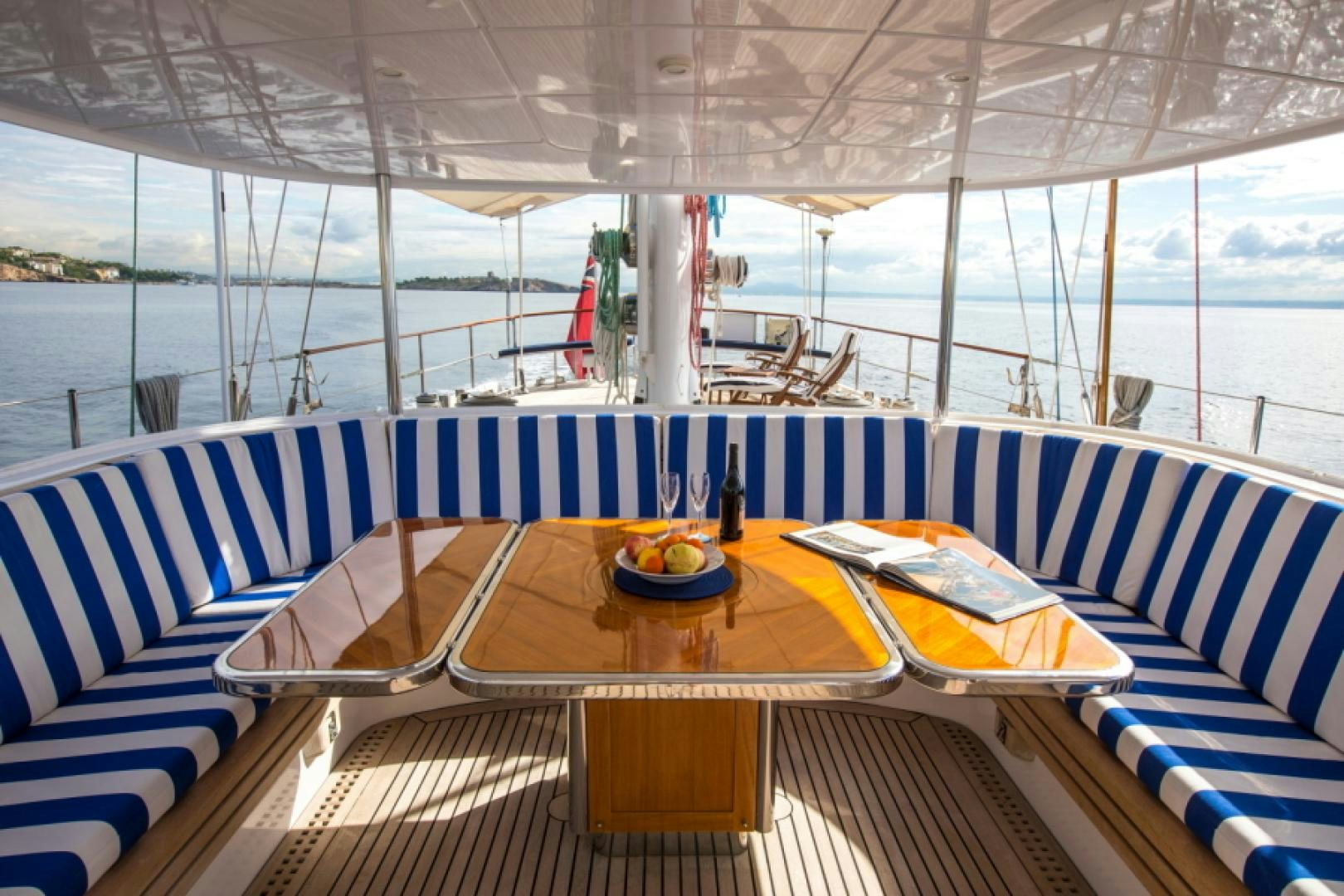a table on a boat aboard FIDELITAS Yacht for Sale
