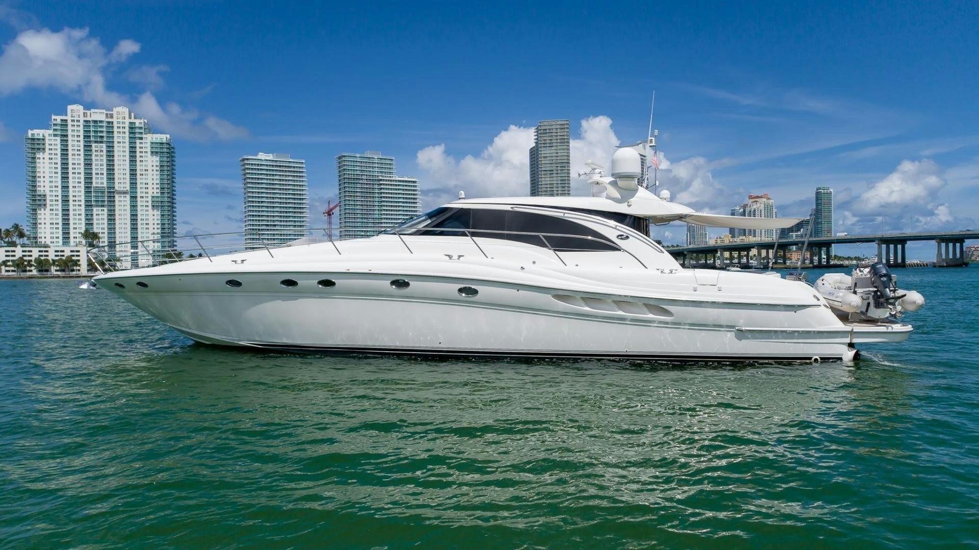 a white yacht in the water aboard XANADU Yacht for Sale