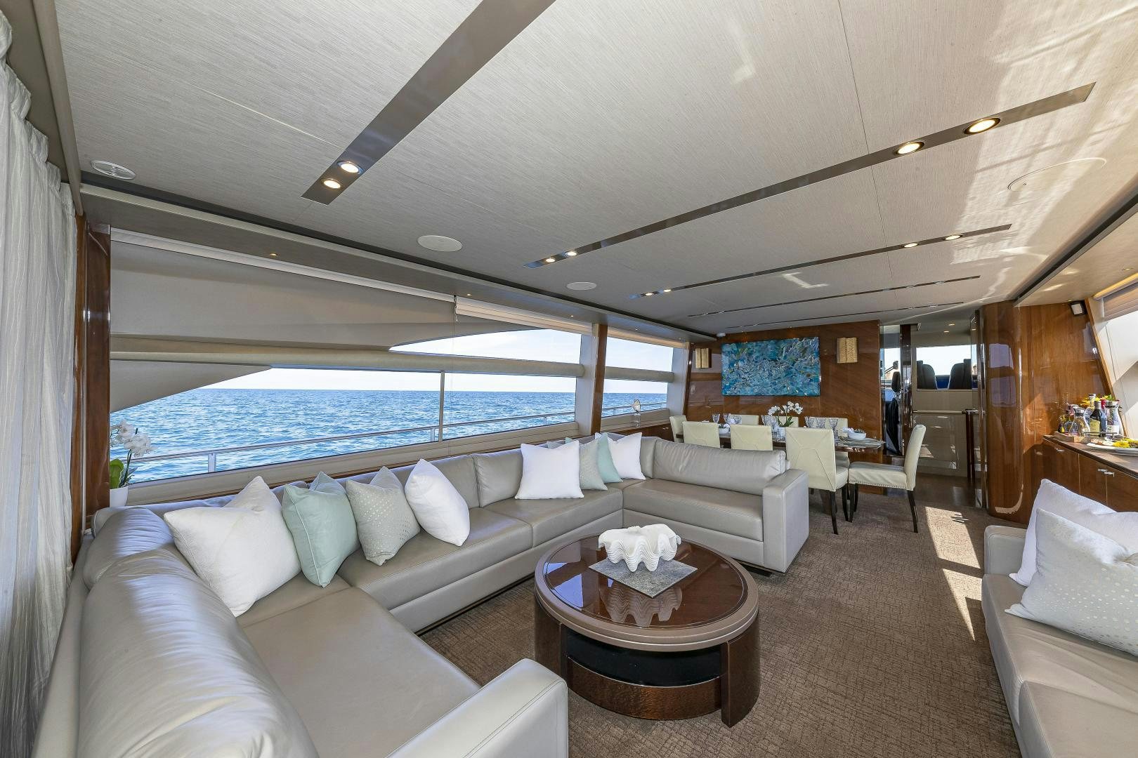 a living room with a large window aboard GOOD LIFE Yacht for Sale