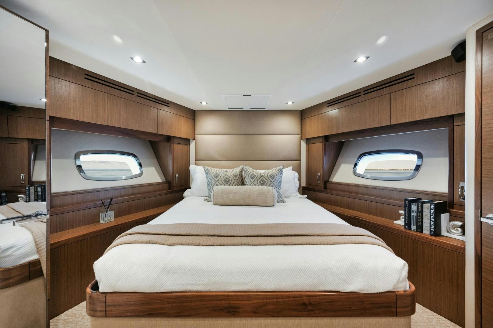 a bed in a room aboard EMMY Yacht for Sale