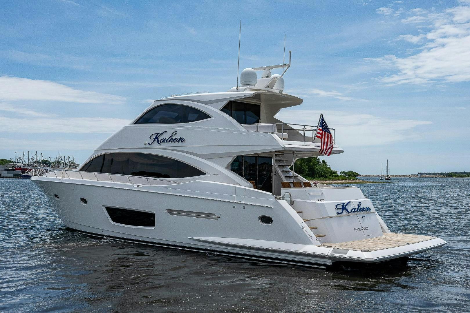 a white yacht on the water aboard KALEEN Yacht for Sale