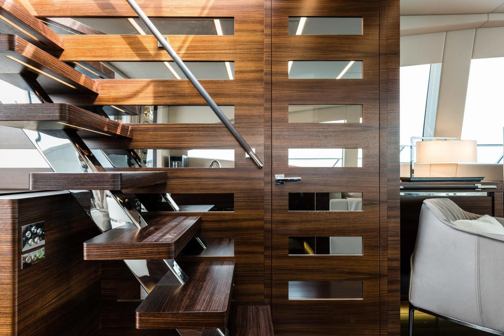 a room with wooden bunk beds aboard WINGS SPREAD Yacht for Sale