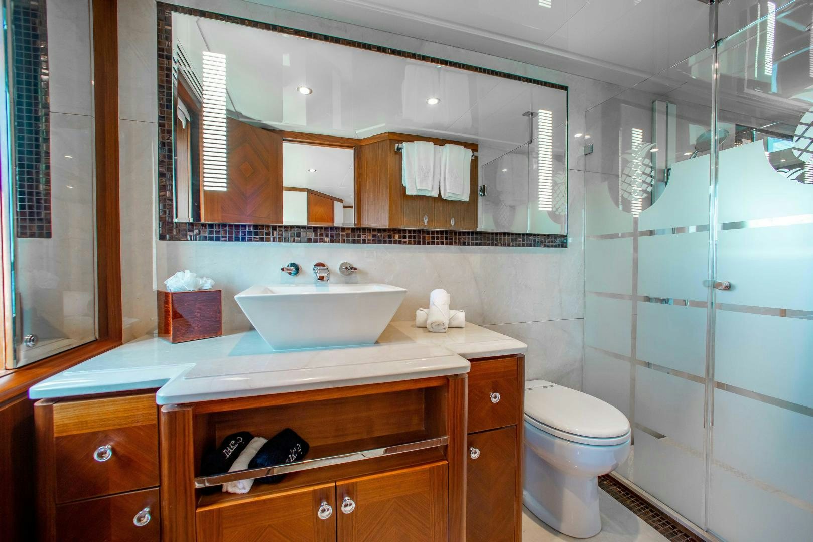 a bathroom with a sink and a toilet aboard TRINITY Yacht for Sale