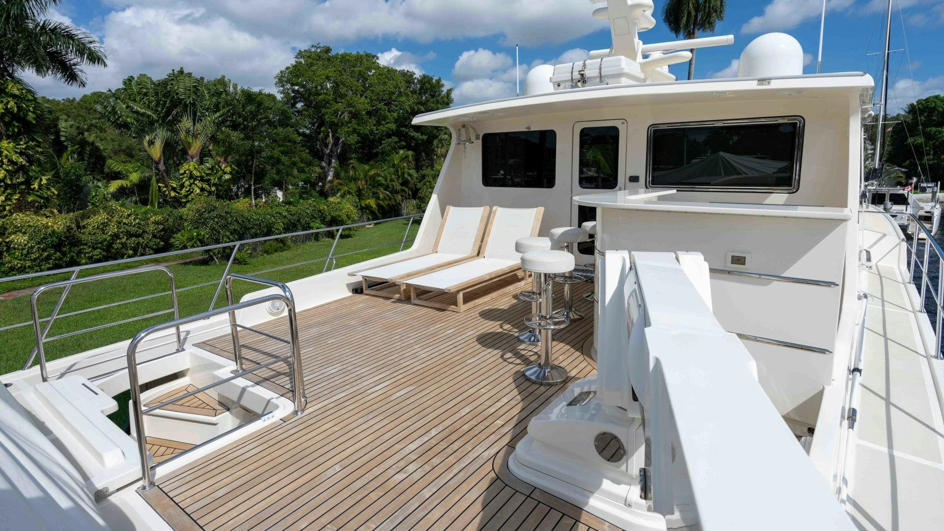 a boat on a deck aboard NEVER MY LOVE Yacht for Sale
