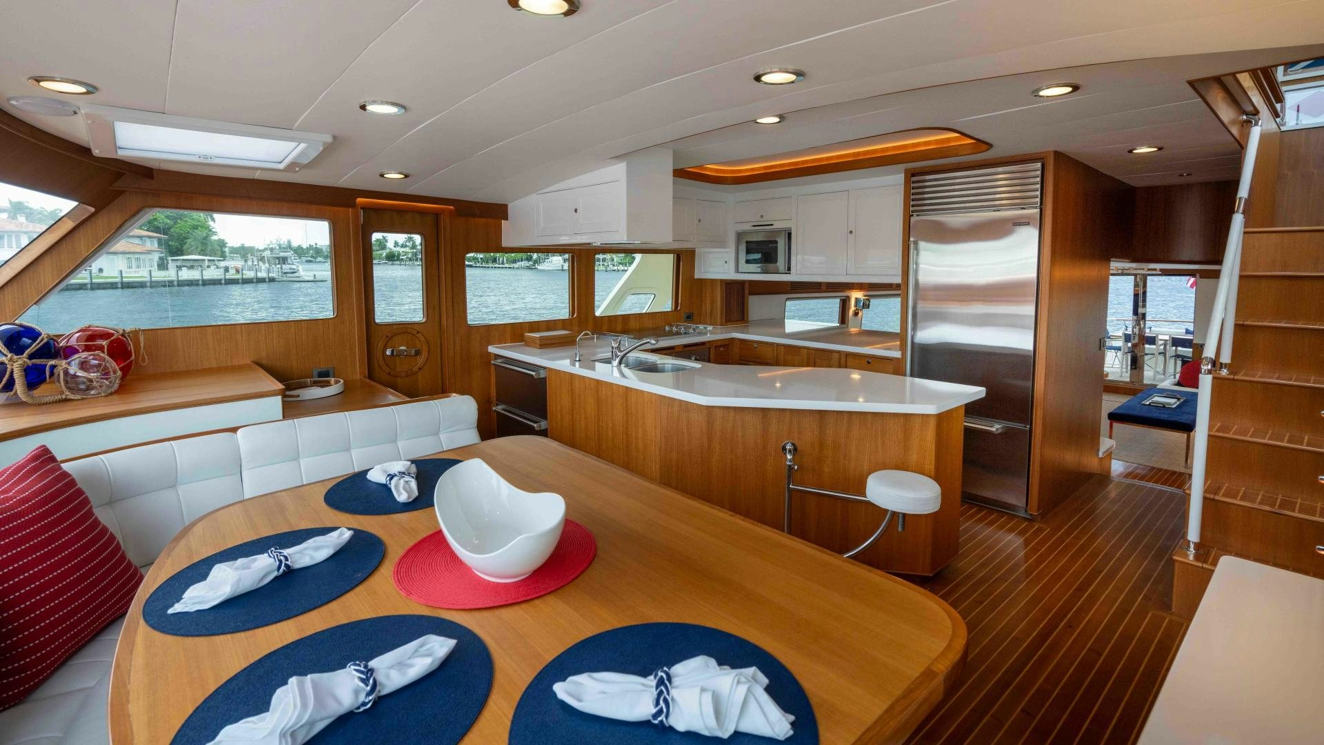 a large modern looking living room aboard NEVER MY LOVE Yacht for Sale