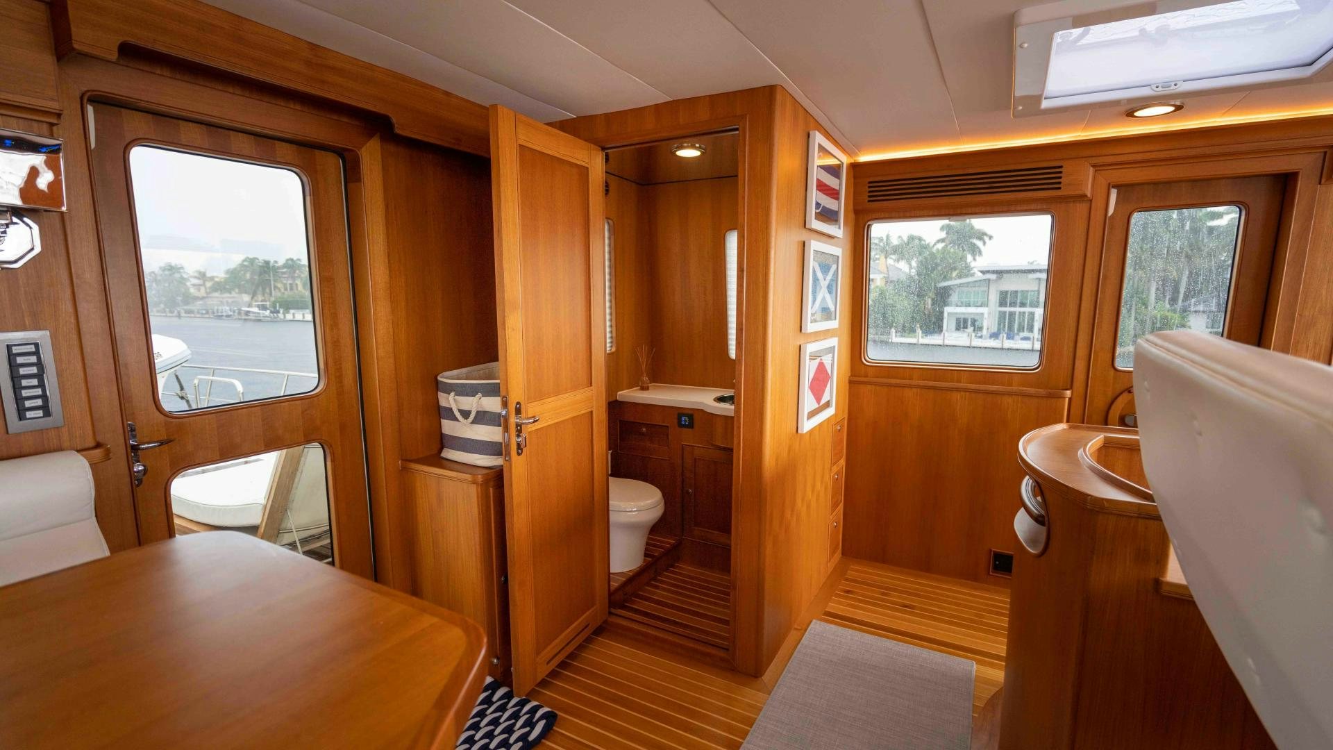 a bathroom with a sink and a toilet aboard NEVER MY LOVE Yacht for Sale