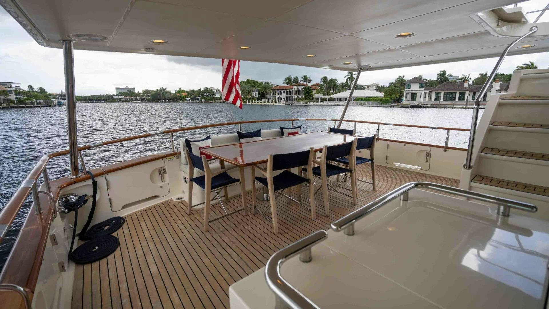 a boat on a deck aboard NEVER MY LOVE Yacht for Sale