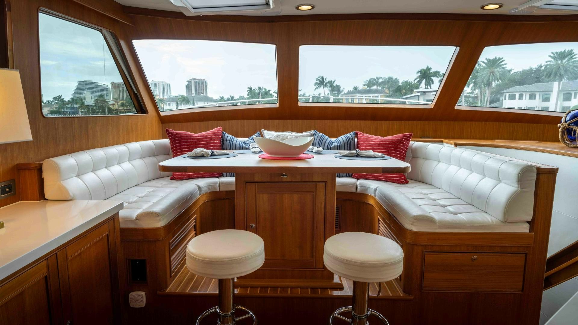 a room with a bed and a desk aboard NEVER MY LOVE Yacht for Sale
