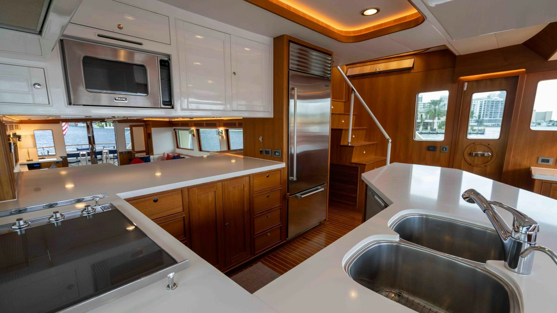 a kitchen with a sink and a microwave aboard NEVER MY LOVE Yacht for Sale
