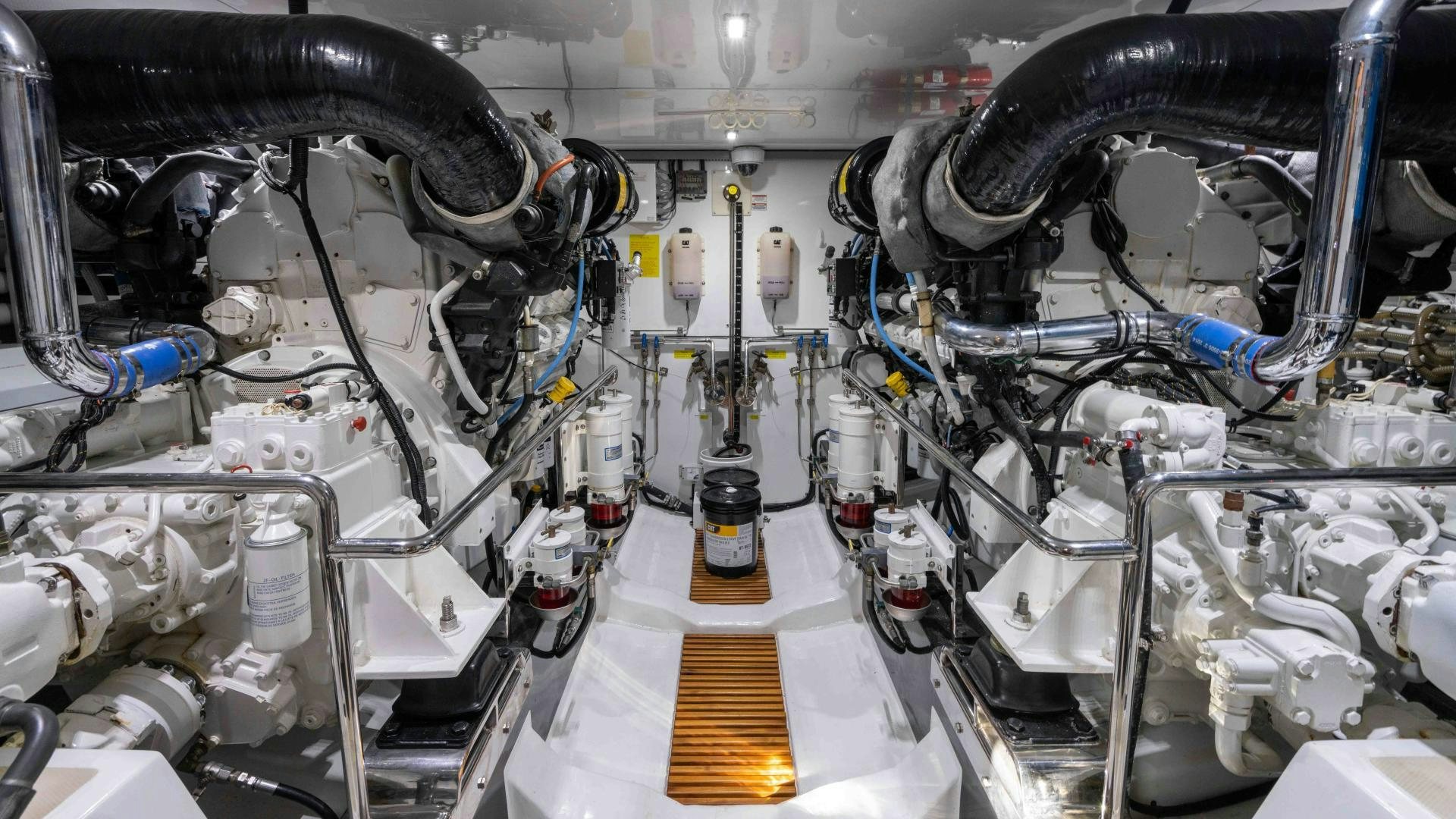 a large room with machinery aboard NEVER MY LOVE Yacht for Sale