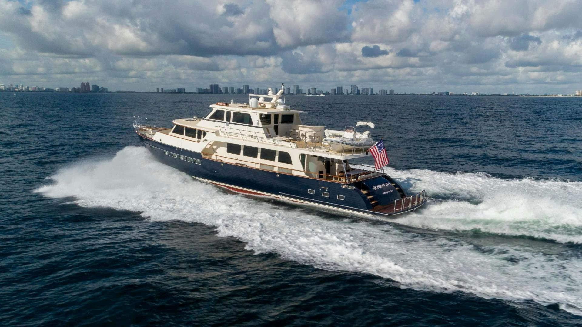 a boat on the water aboard NEVER MY LOVE Yacht for Sale