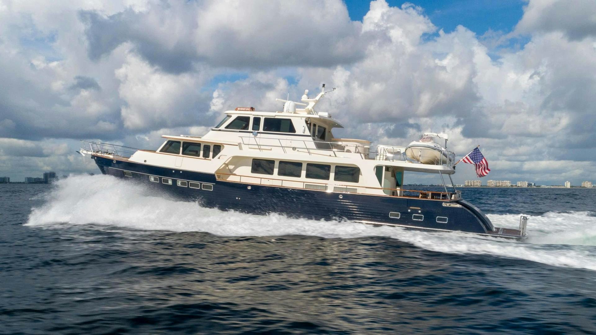 a boat on the water aboard NEVER MY LOVE Yacht for Sale