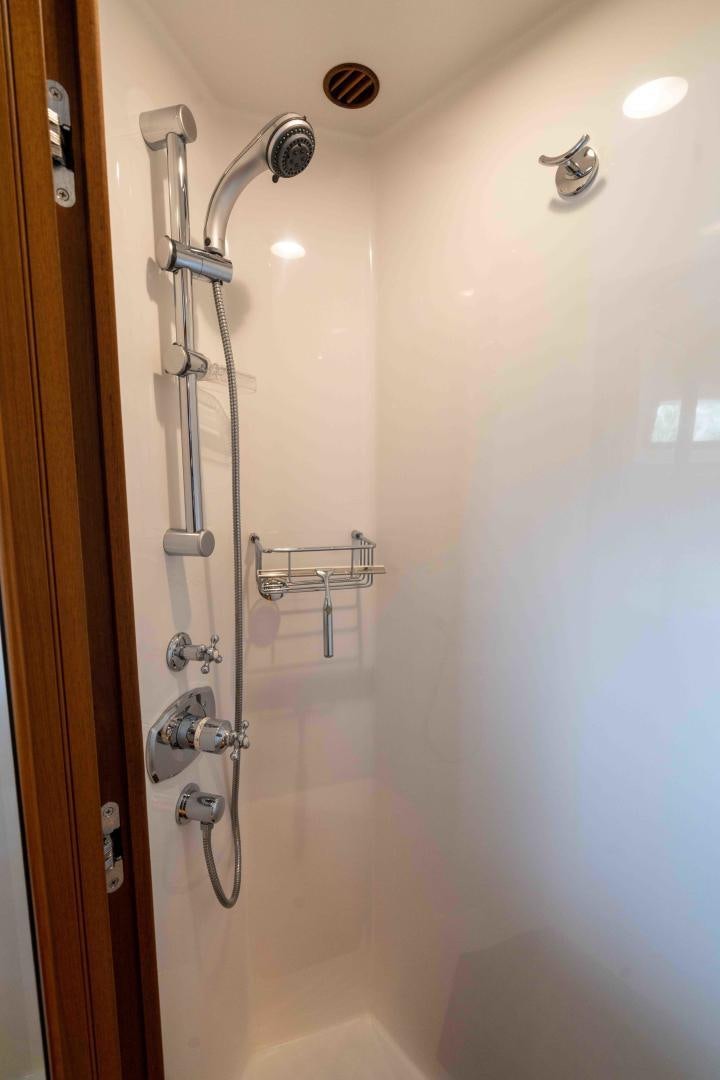 a shower with a glass door aboard NEVER MY LOVE Yacht for Sale
