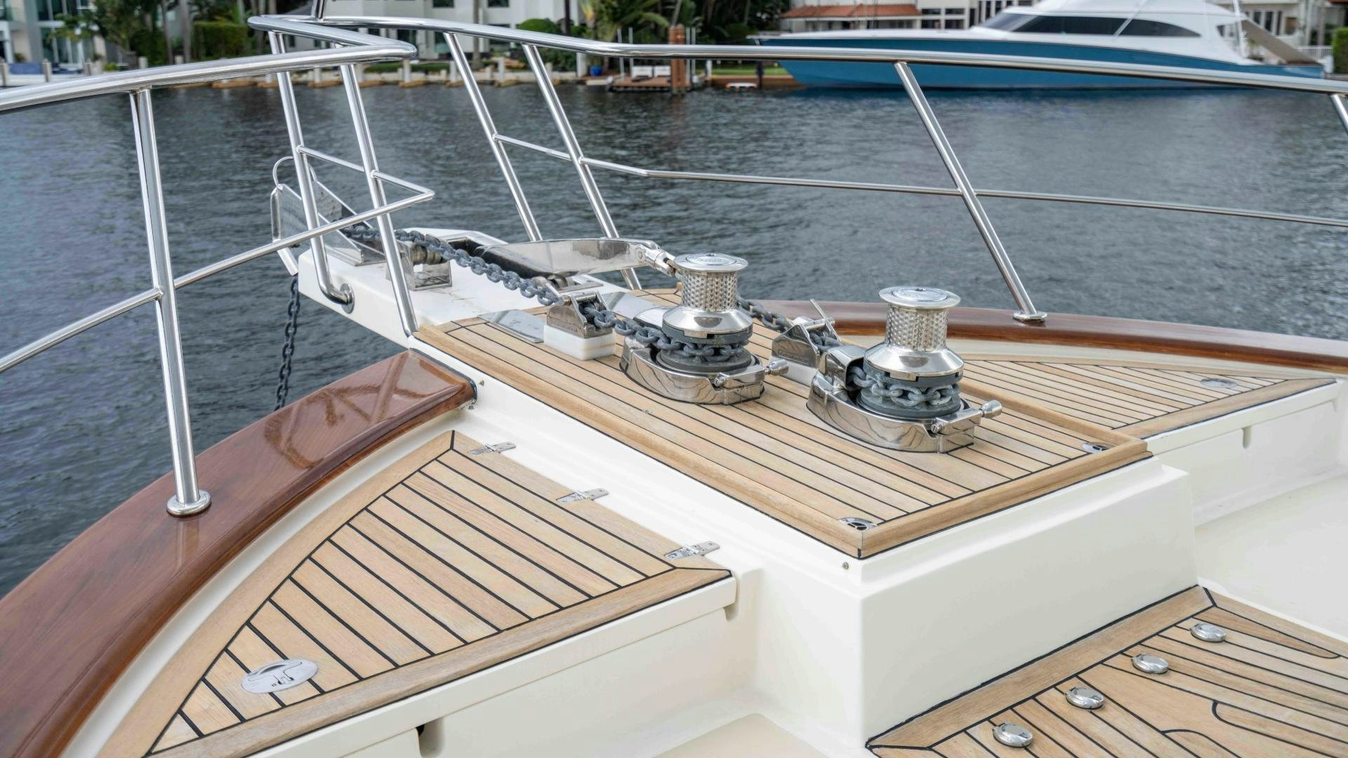 a large ship on the water aboard NEVER MY LOVE Yacht for Sale