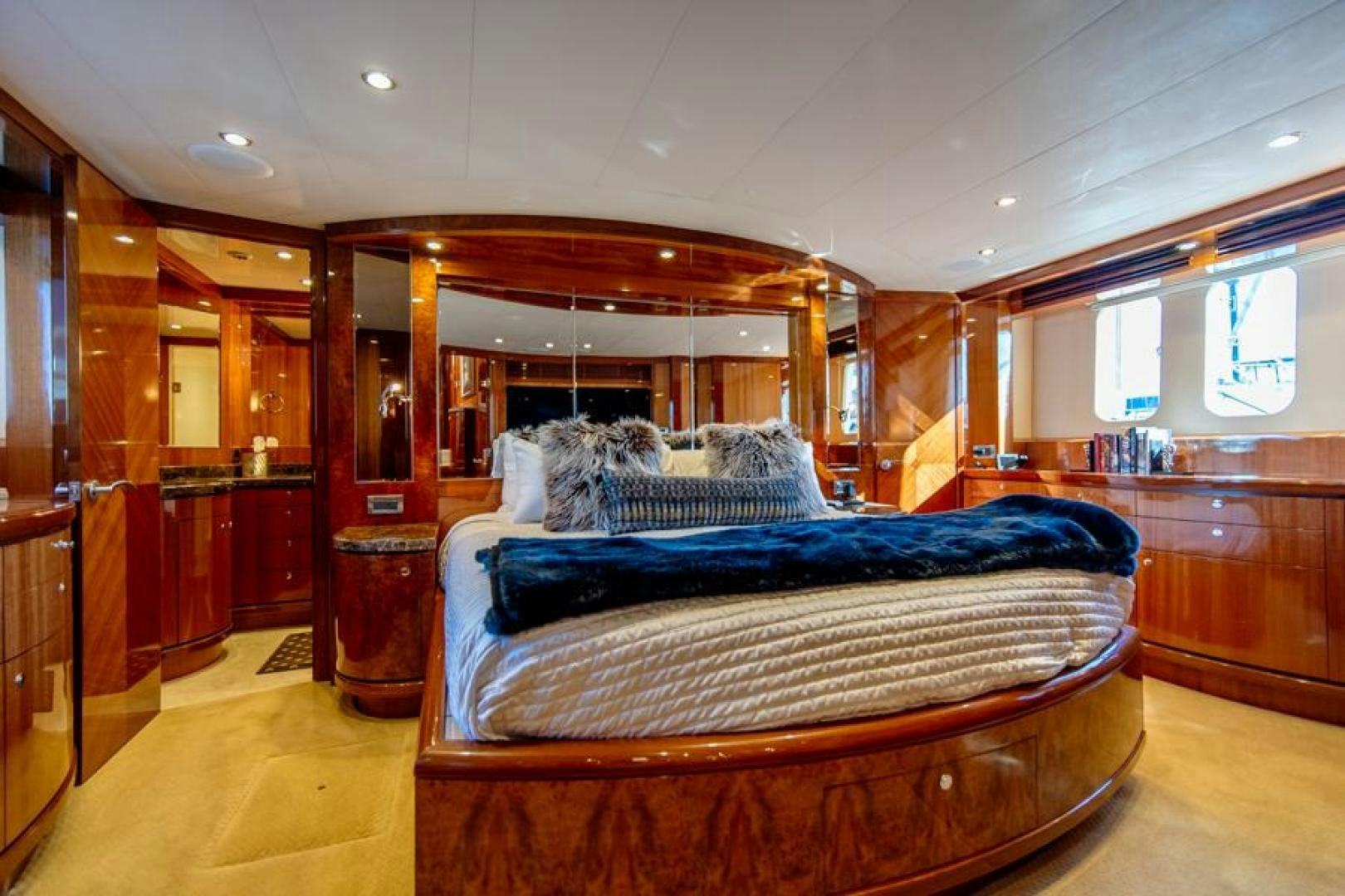 a bed in a room aboard LODESTAR Yacht for Sale