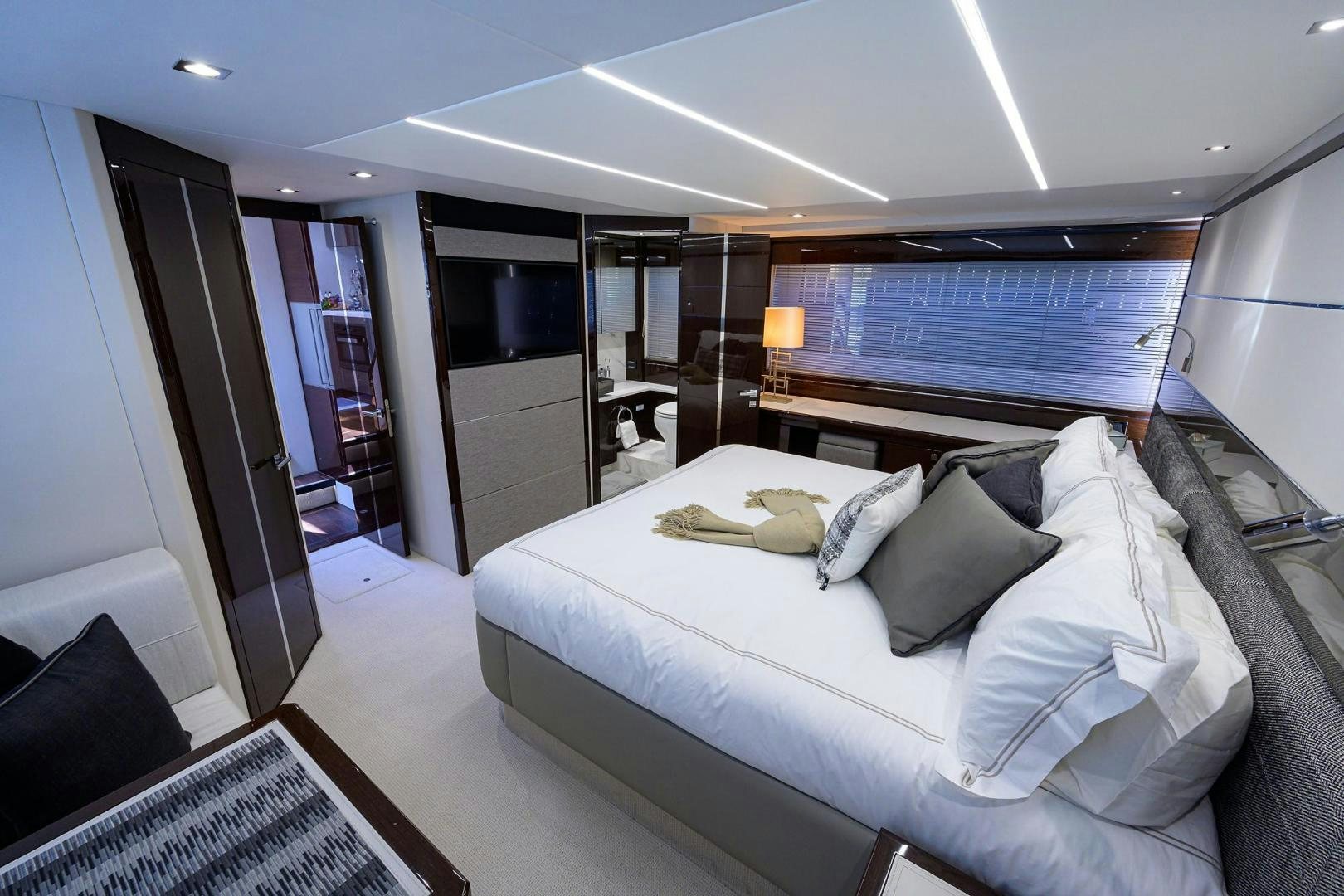 a bed in a room aboard NIGHT STAR Yacht for Sale