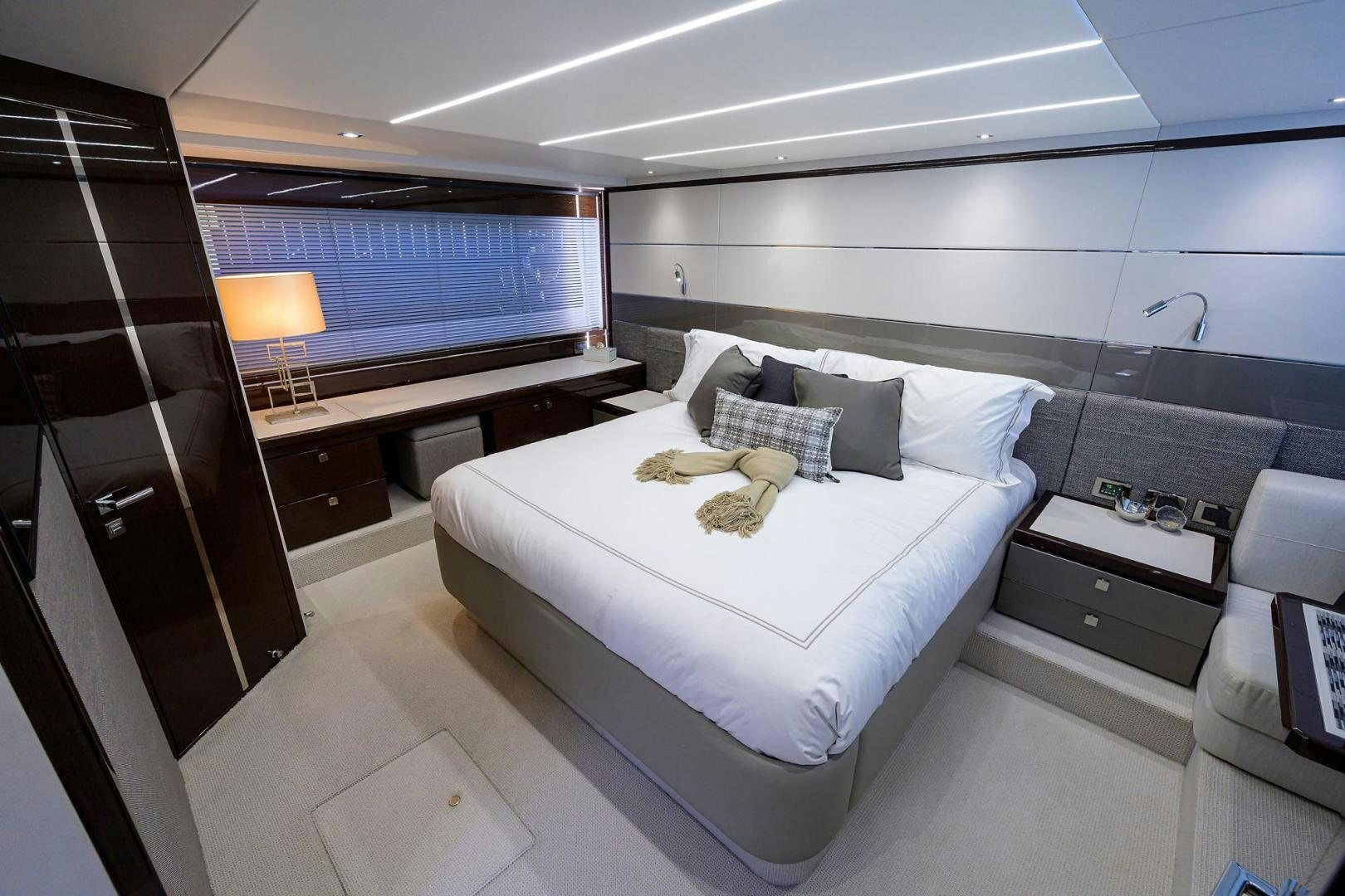 a bed in a room aboard NIGHT STAR Yacht for Sale