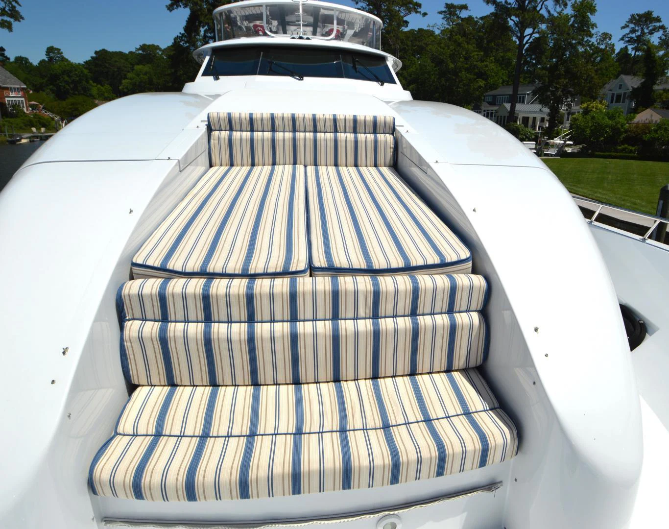 a white and black striped chair aboard JOAN'S ARK Yacht for Sale