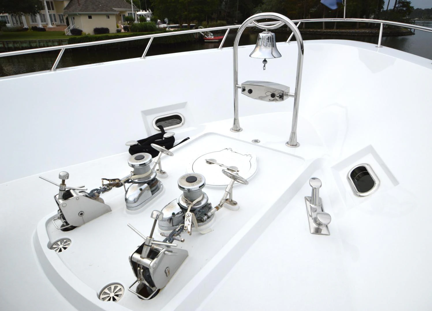 a white cylindrical object with a light bulb on it aboard JOAN'S ARK Yacht for Sale