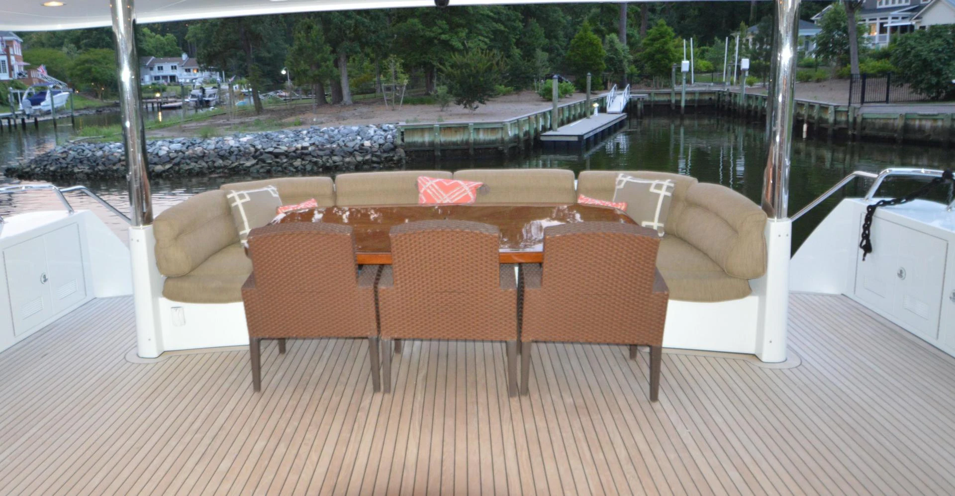 a table and chairs on a deck aboard JOAN'S ARK Yacht for Sale