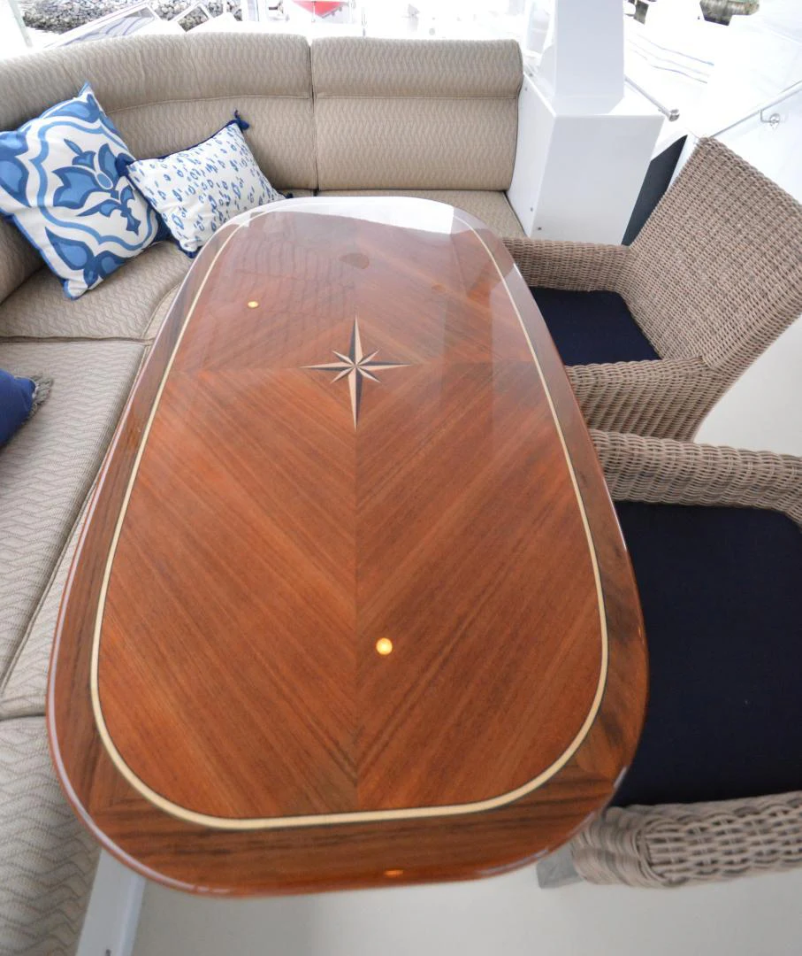 a round brown object on a white surface aboard JOAN'S ARK Yacht for Sale