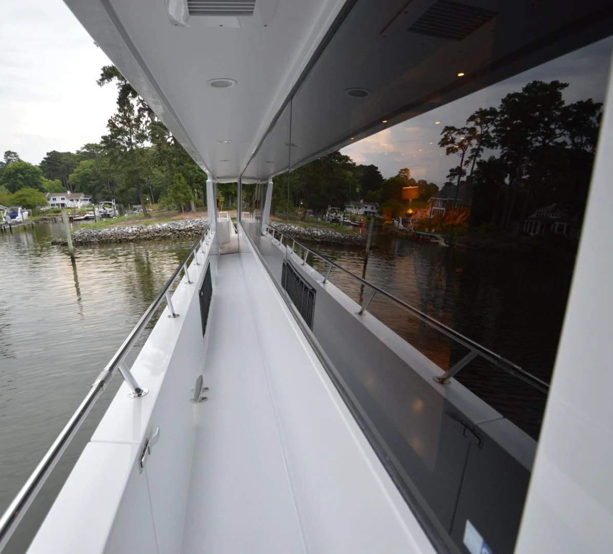 a view of a flooded street from a balcony aboard JOAN'S ARK Yacht for Sale