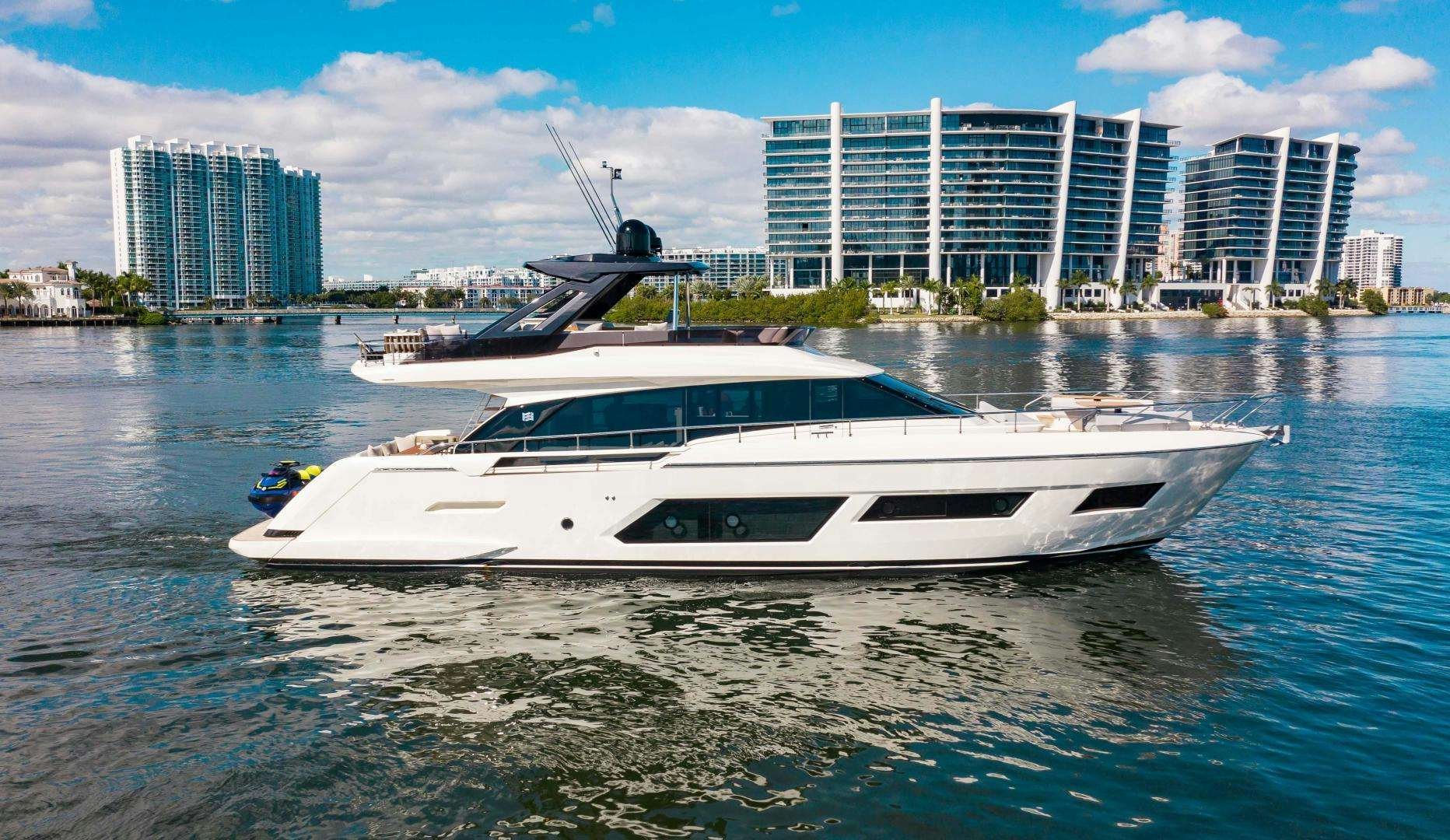 a boat on the water aboard Ferretti 670 Yacht for Sale