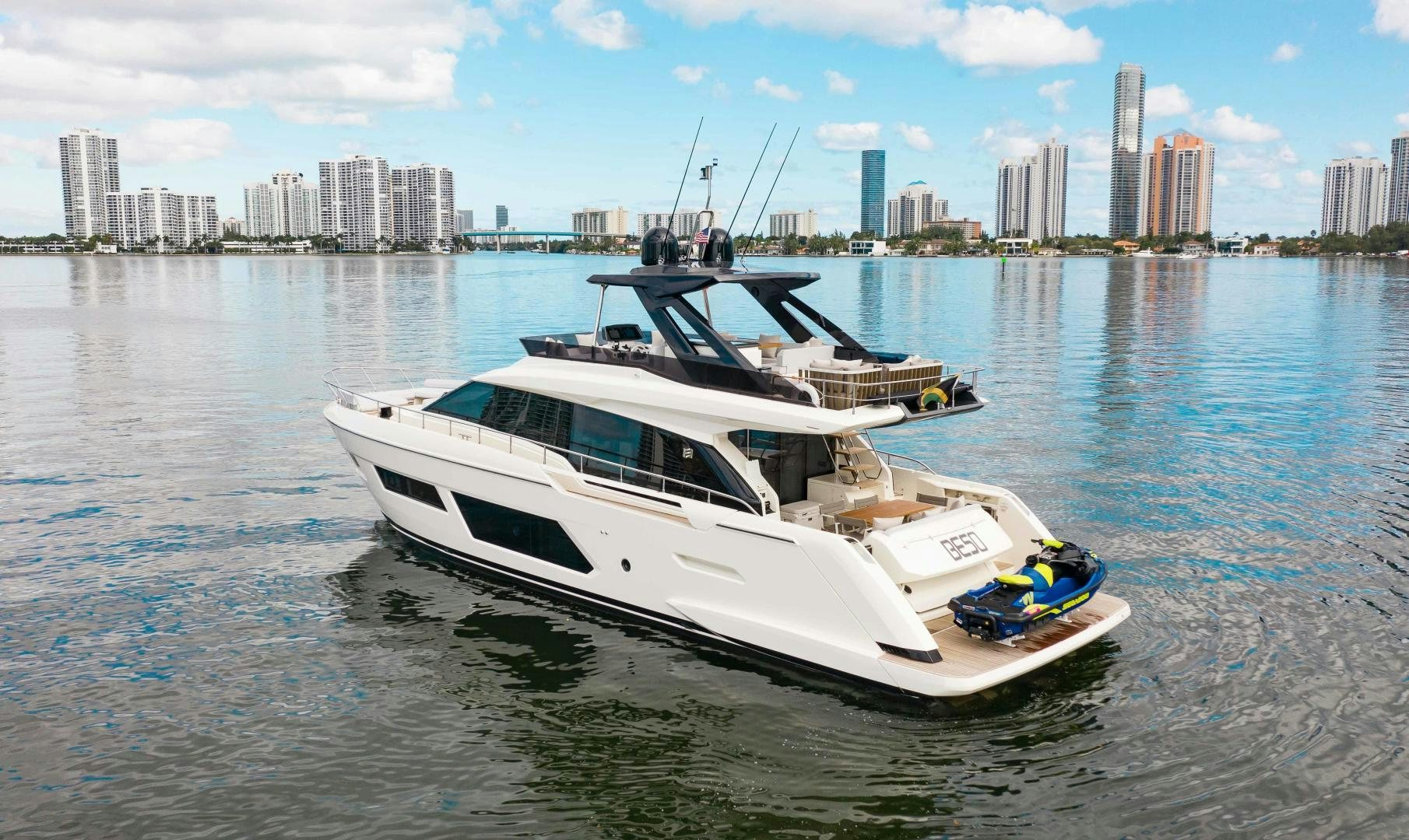 a boat in the water aboard Ferretti 670 Yacht for Sale