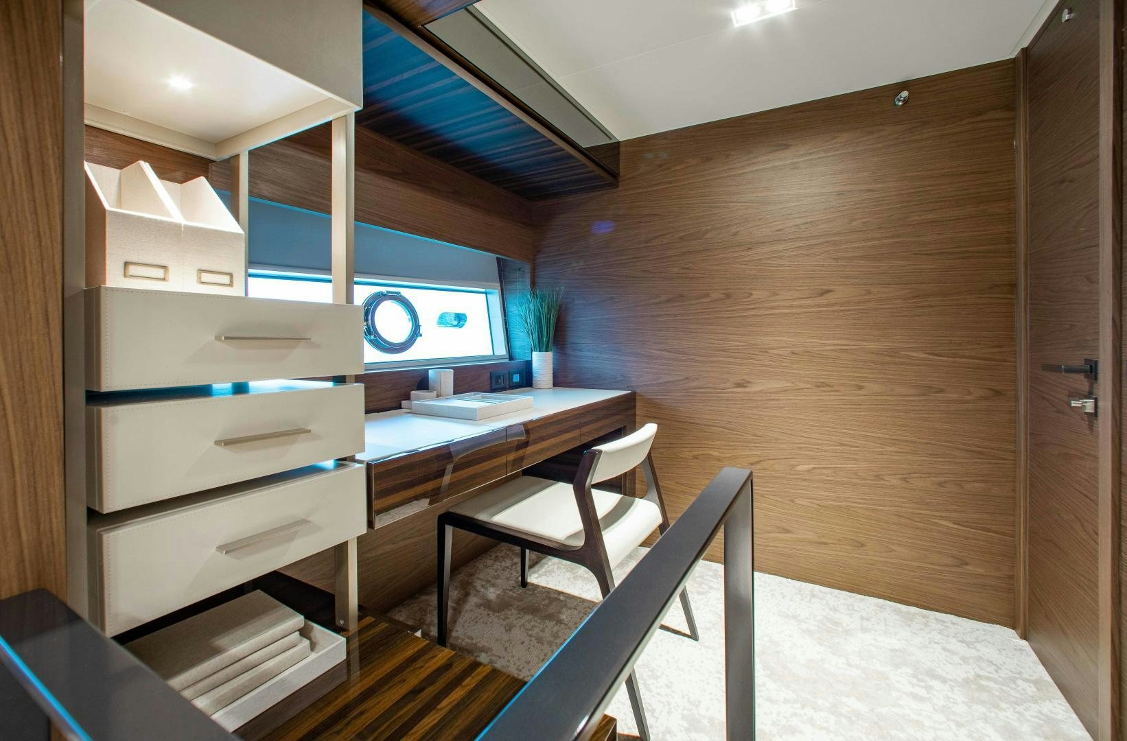 a room with bunk beds aboard Ferretti 670 Yacht for Sale