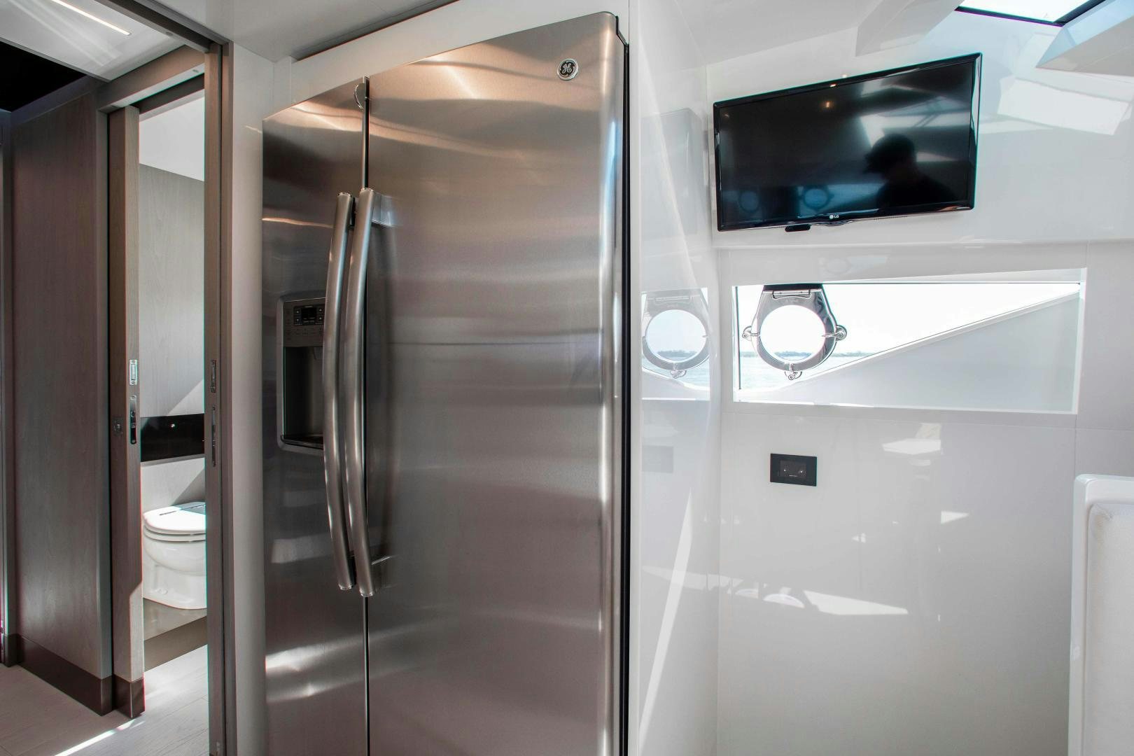 a bathroom with a large shower unit aboard CRAZY Yacht for Sale