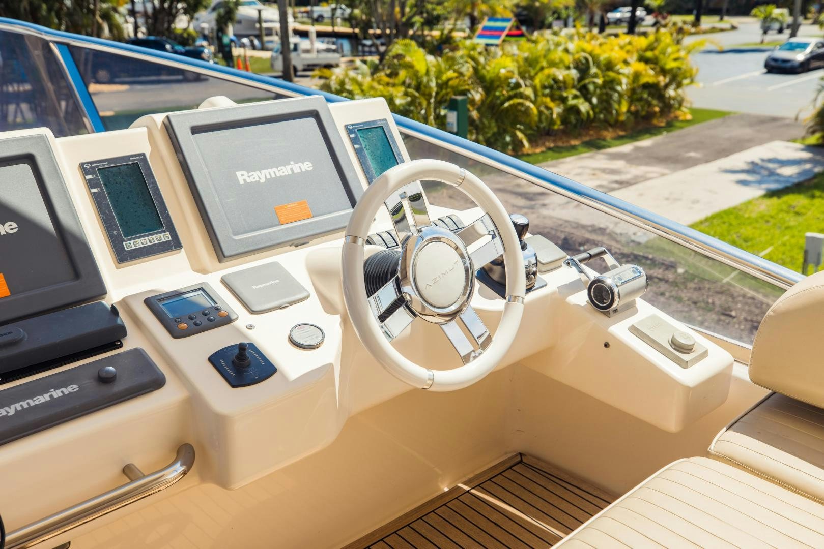 the inside of a car aboard Azimut 70 Yacht for Sale