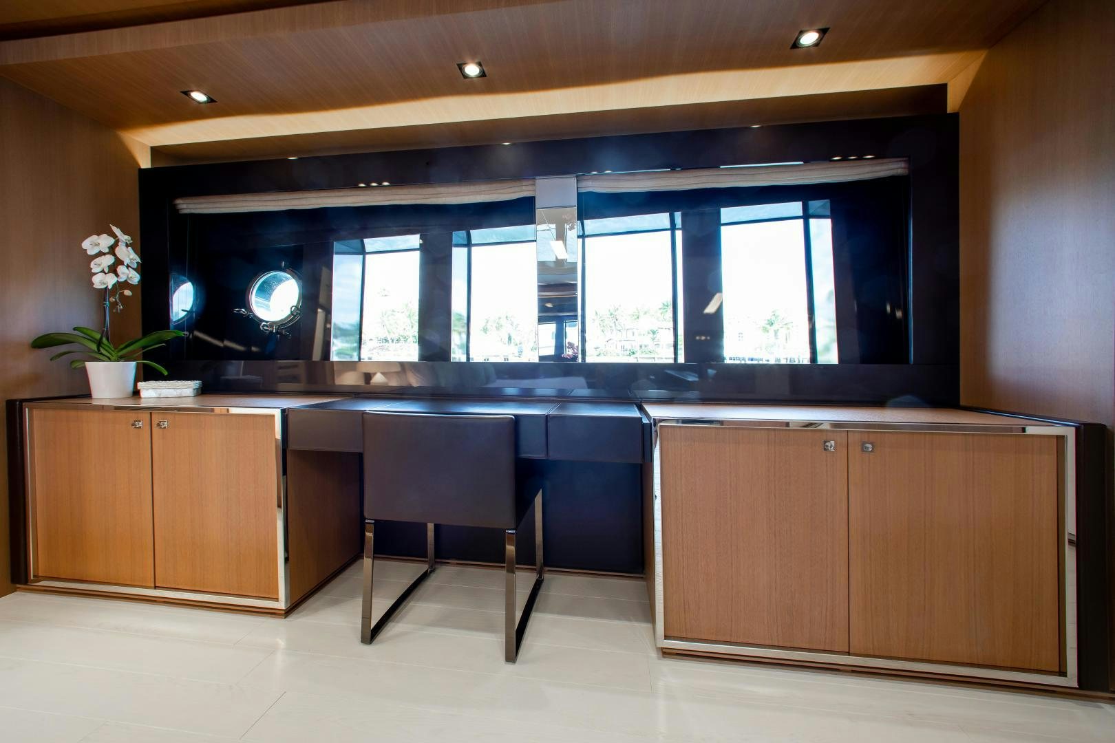 a large kitchen with a large window aboard CHOP CHOP Yacht for Sale
