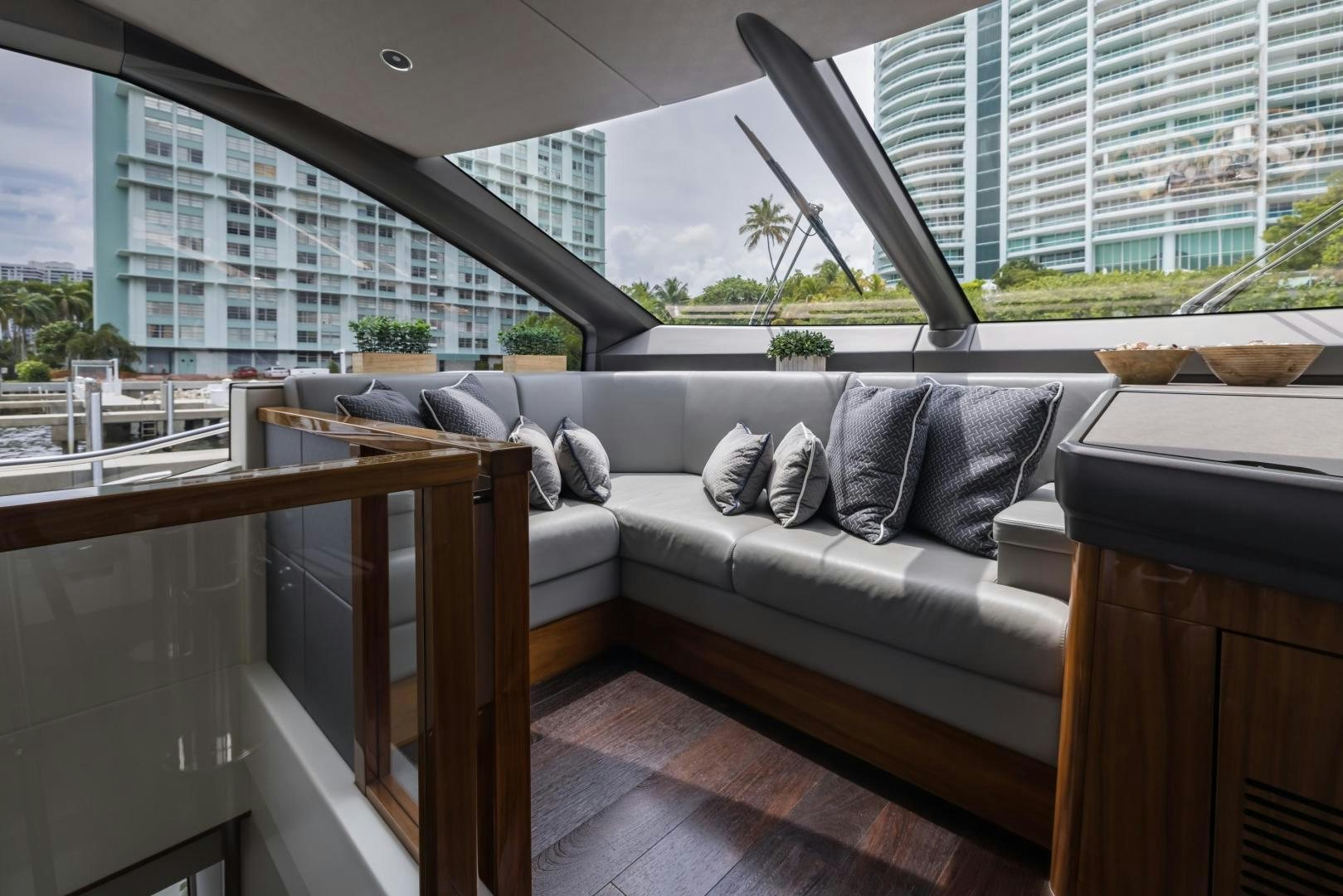 a couch in a room aboard MR. G Yacht for Sale
